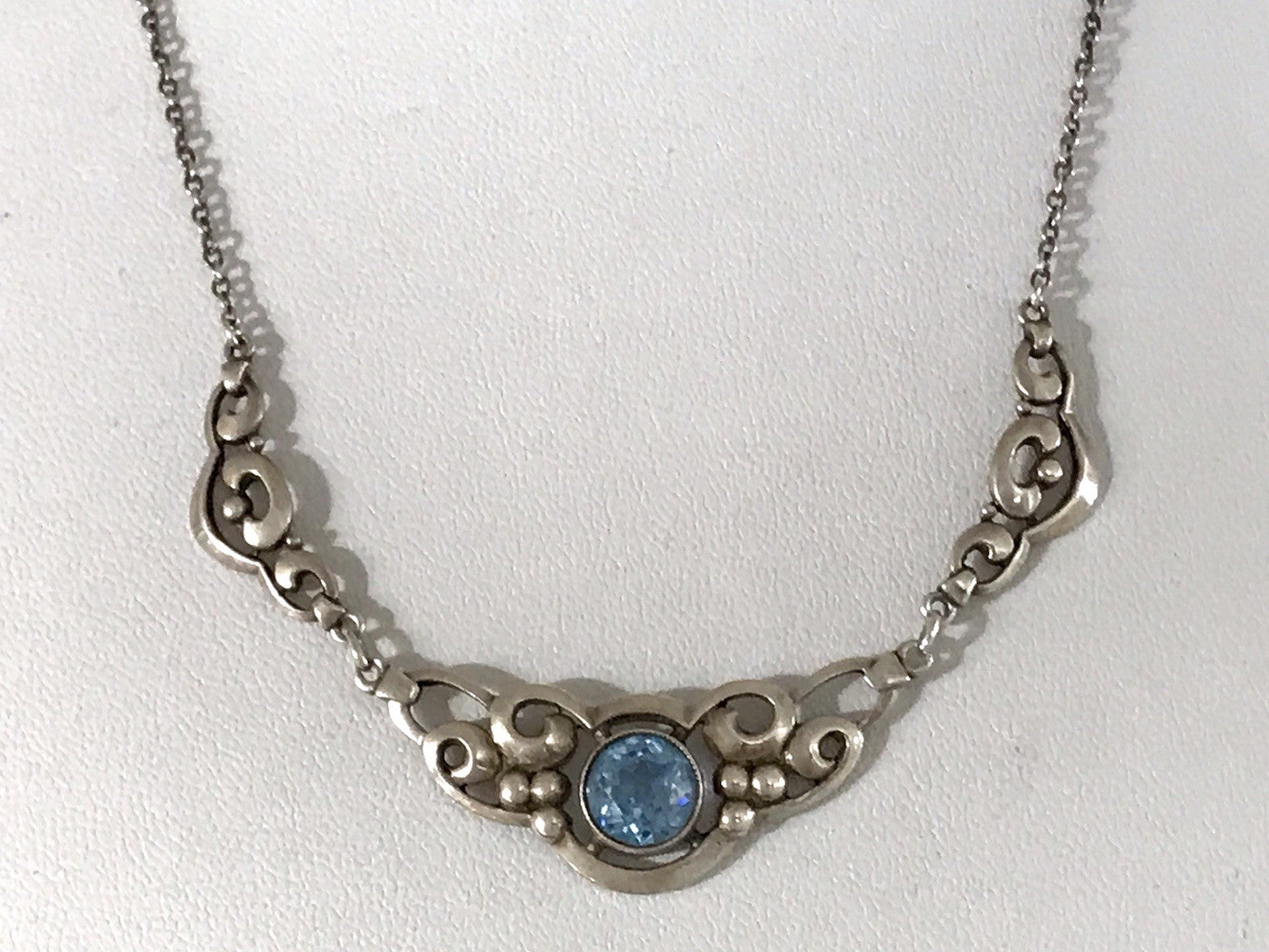 Antik 835 Sterling Silber Collier Halskette Kette Blauer Stein FBM
