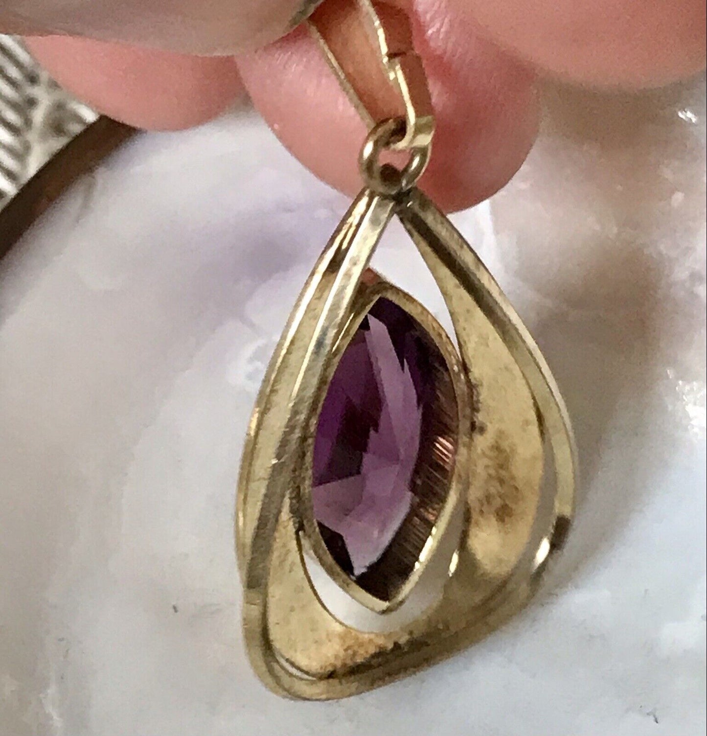 Vintage Designer Anhänger lila Stein Amethyst? Amerik. Doublè vergoldet