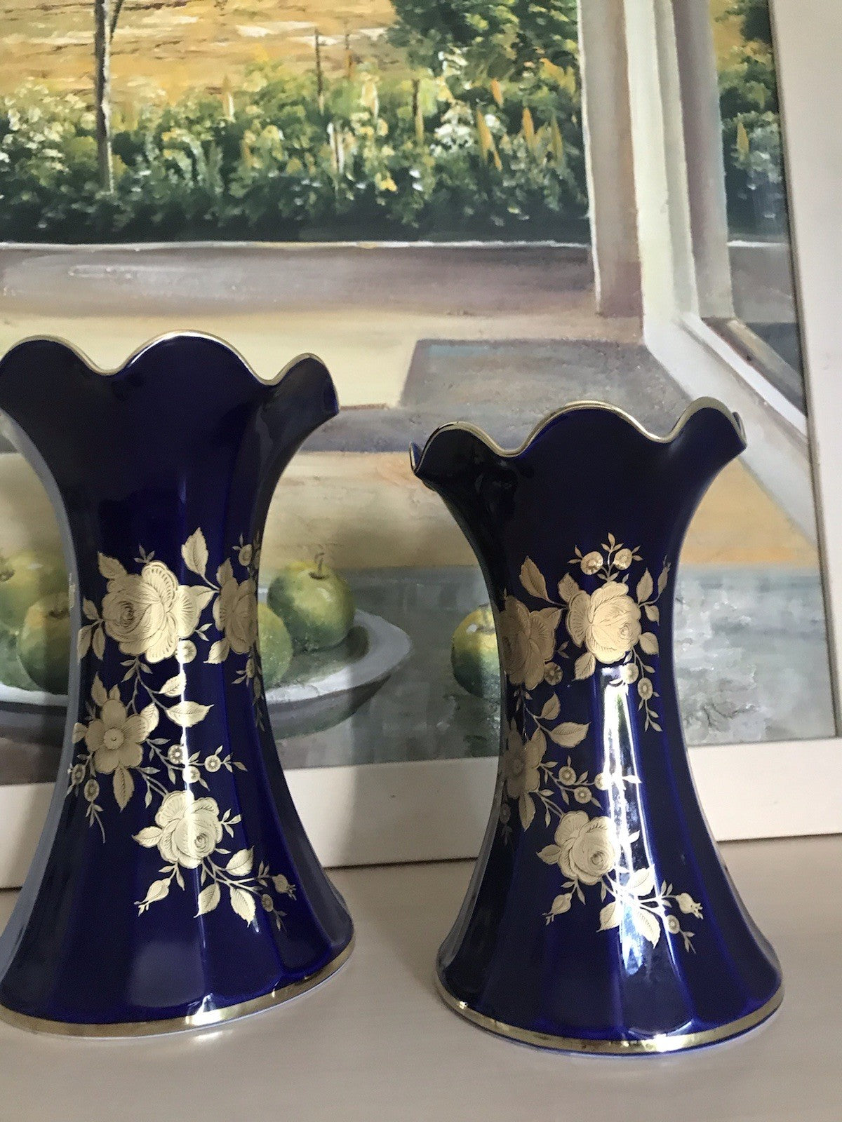 Vintage Alt 1 Porzellan Prunkvase Vase Echt Kobalt Golddekor
