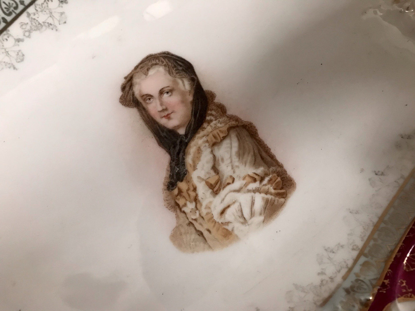 Antik Carl Tielsch Porzellan Schale Zierschale ~ 1870 Maria Leszczynska Porträt