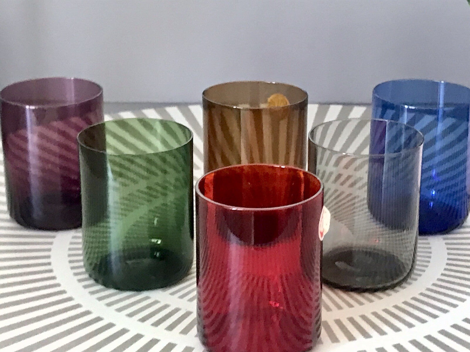 Vintage 60er Jahre 6 Schnapsgläser Gläser buntes Glas Rauchglas