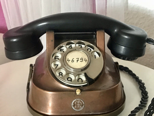 alt 50er beinahe antik FTR Bell Telefon Bakelit Kupfer sehr dekorativ schwer