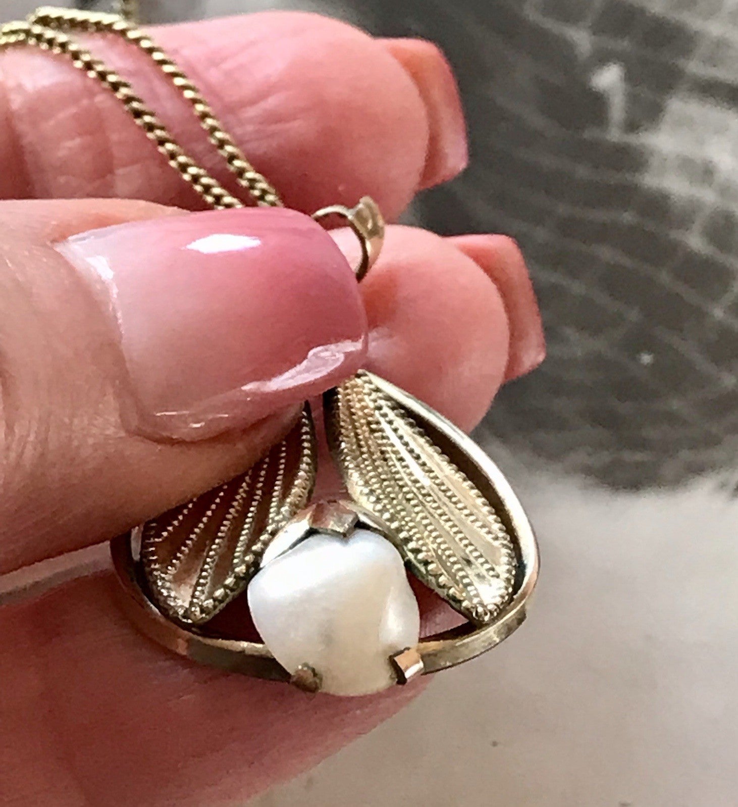 Vintage Designer Anhänger Perle Amerik. Doublè vergoldet