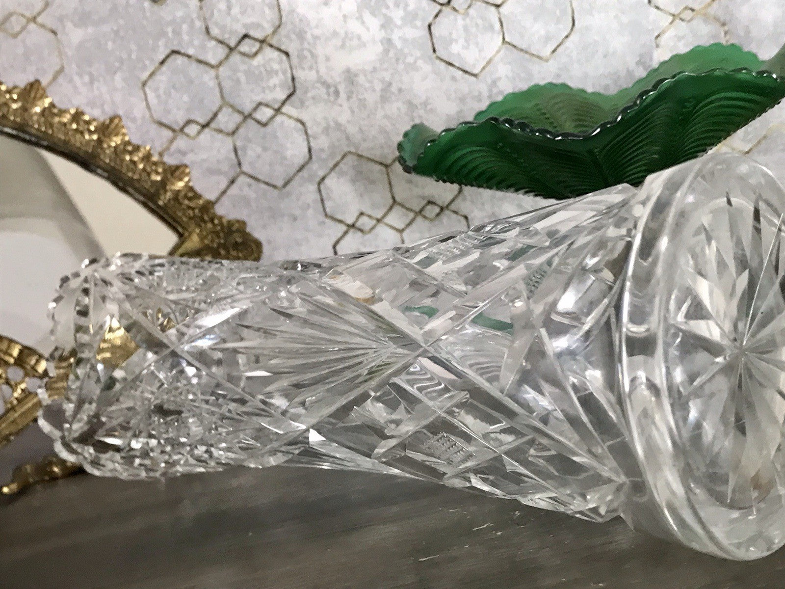 Alt Vintage Vase Glasvase Kristallglas Bleikristall geschliffen in Art Déco Stil