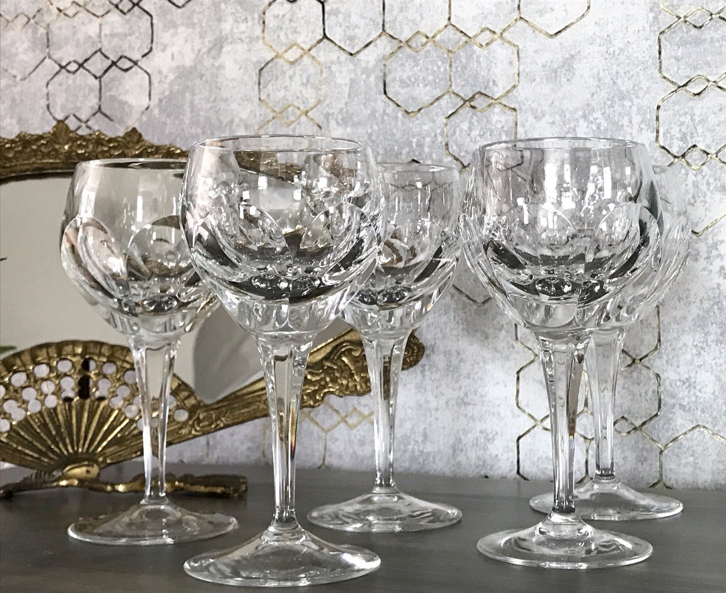 Vintage Edel 5x Weingläser Gläser Kristallglas Bleikristall