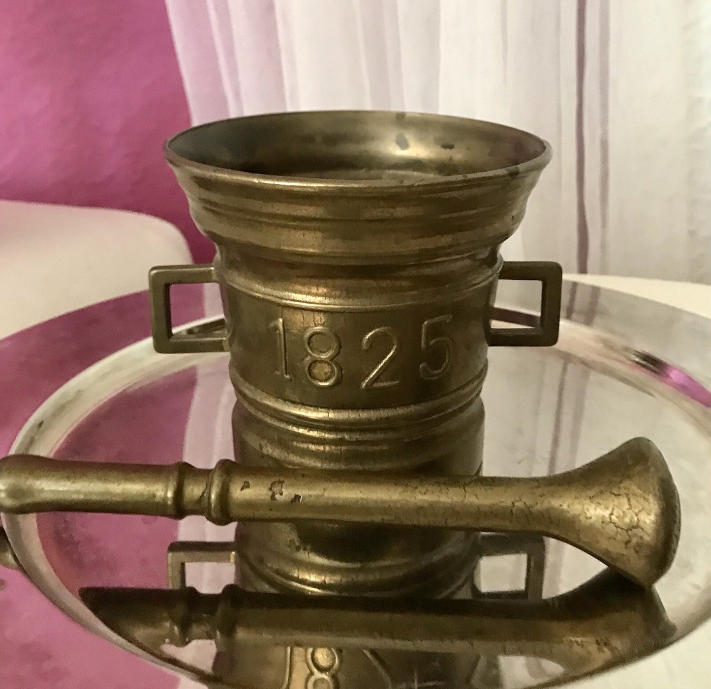 Alt Vintage Messing Mörser mit Pistill Stößel 1825 Replik