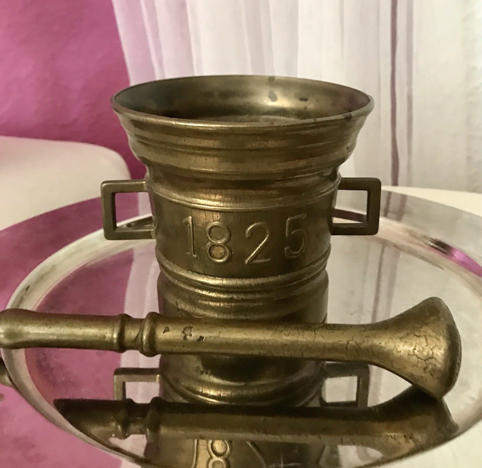 Alt Vintage Messing Mörser mit Pistill Stößel 1825 Replik