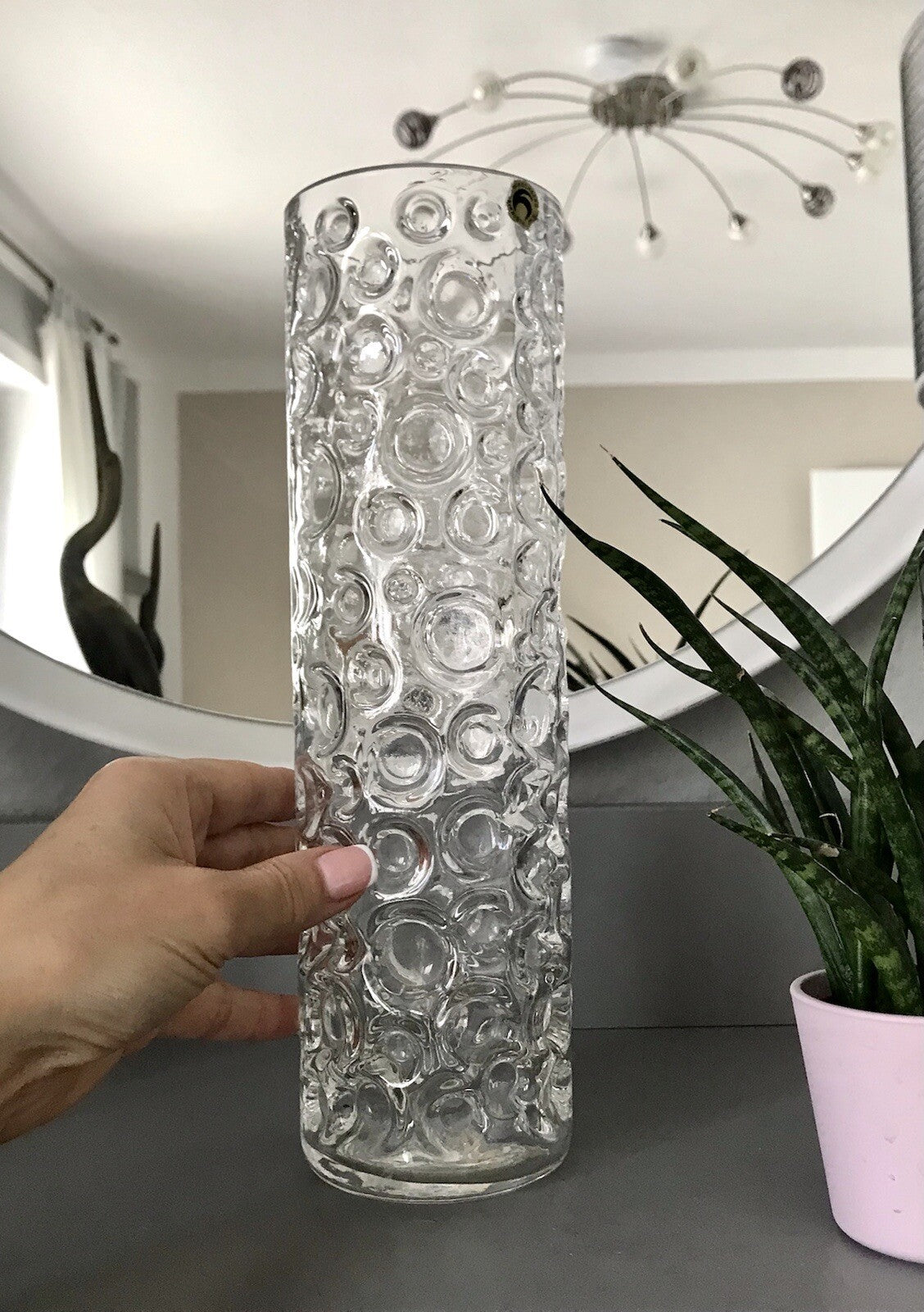 Vintage 60er 70er Design hohe Glasvase Glas Vase Bubble Op Art Hirschberg