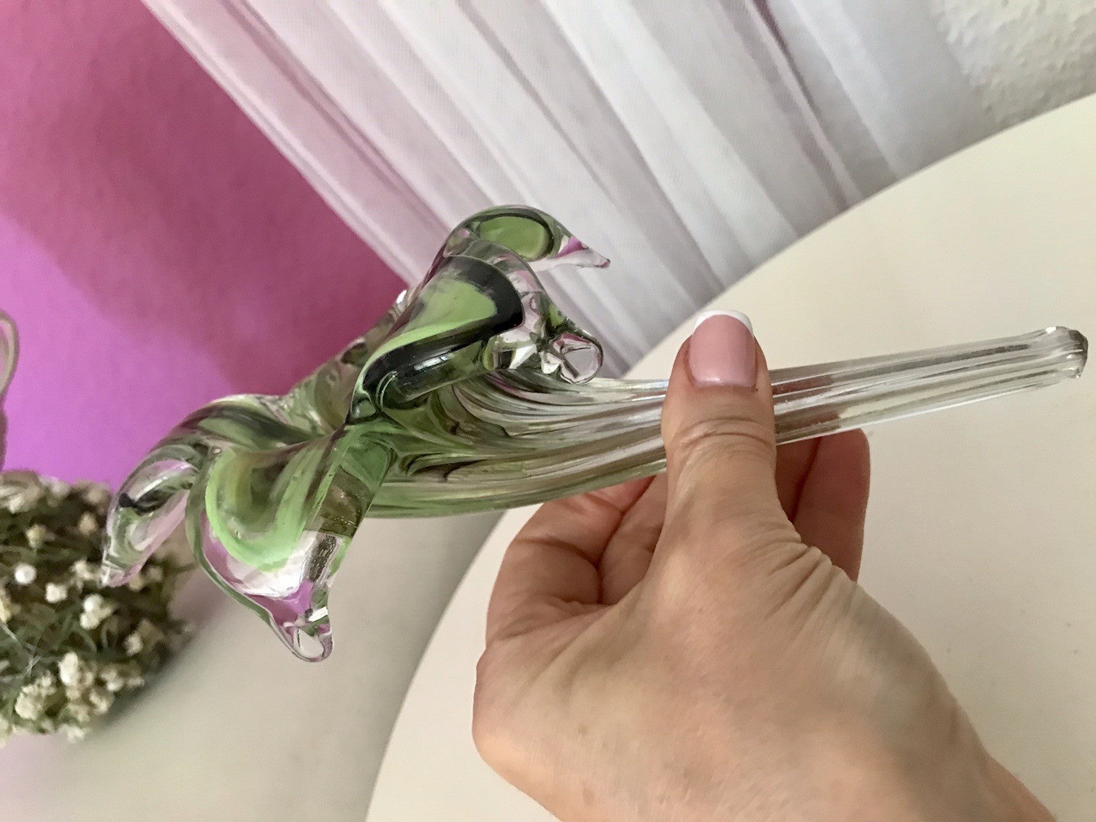 Vintage Murano ? 60er Jahre liegende Glasvase Vase Tischvase grün