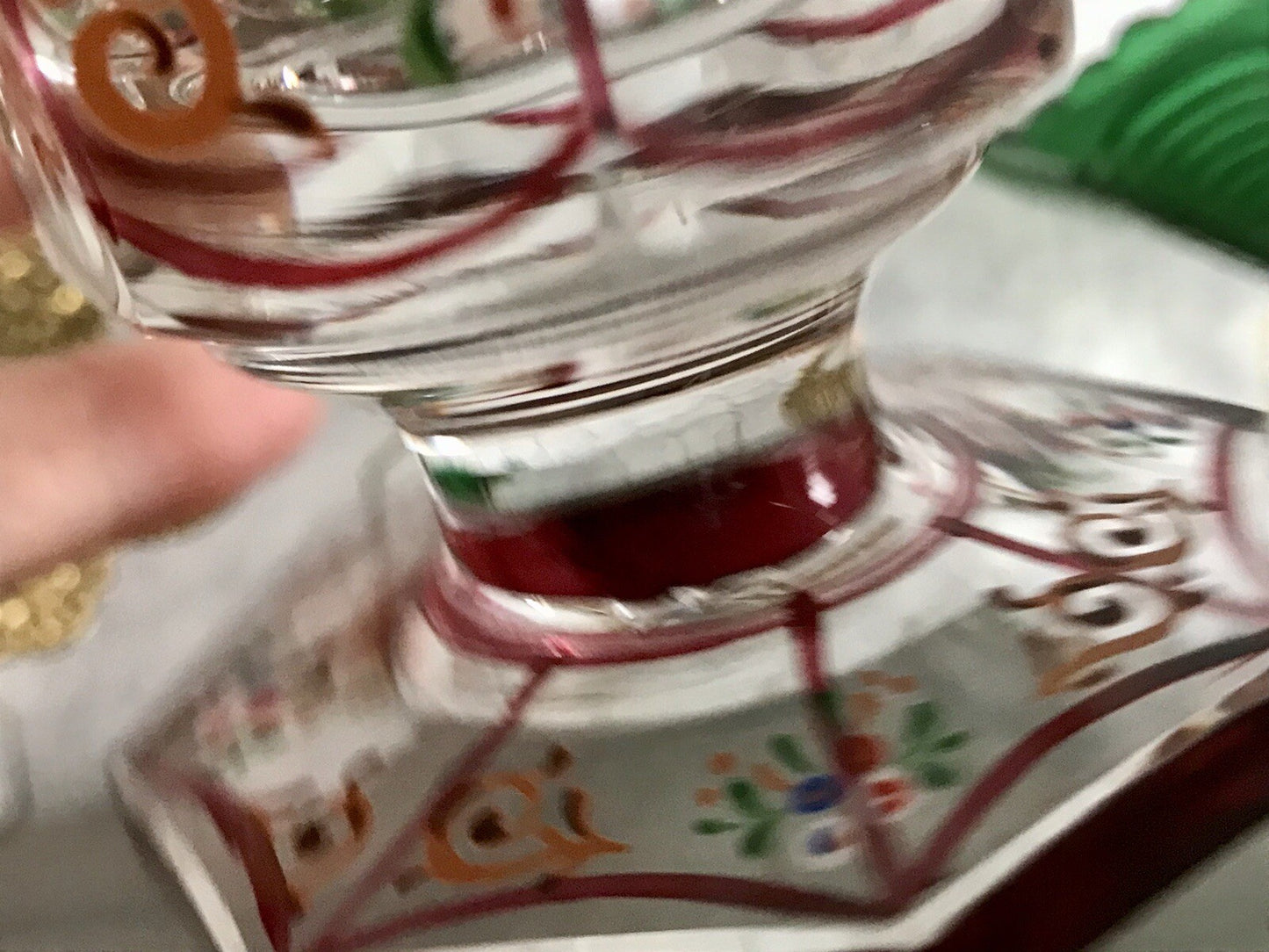 Antikisiert Replik Böhmisch Biedermeier Email-Malerei Glas Fußbecher bemalt