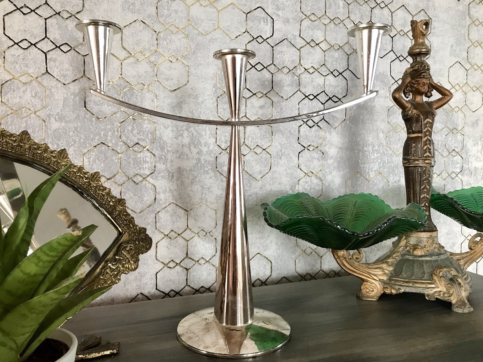 Alt Vintage 60er MCM Kerzenleuchter Kerzenständer Leuchter versilbert