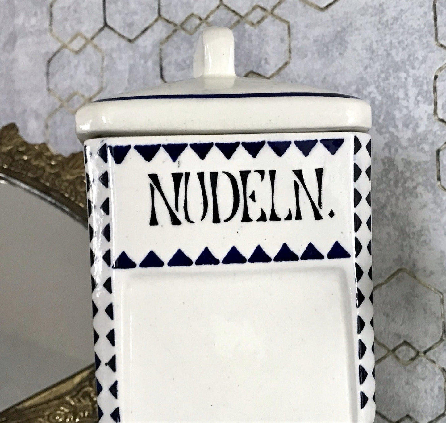 Antik Jugendstil Vorratsgefäß Nudeln Gefäß Vorratsdose weiß Porzellan creme blau