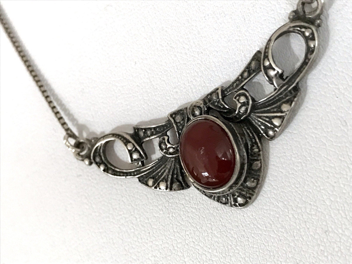 Antik Jugendstil Art Déco 925 Silber Collier Halskette Karneol Granulierungen