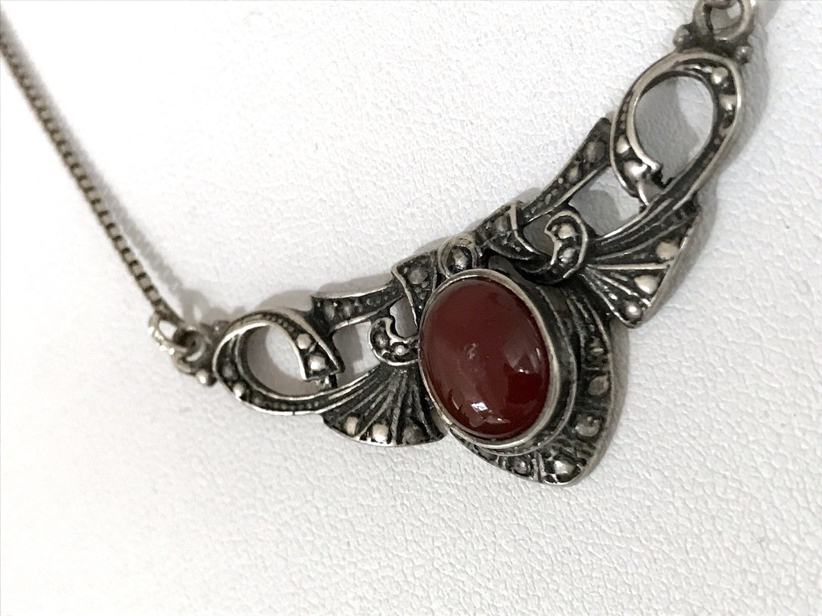 Antik Jugendstil Art Déco 925 Silber Collier Halskette Karneol Granulierungen