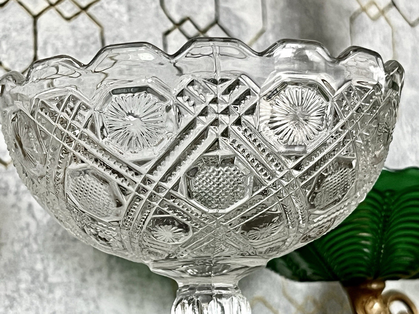 Antik Jugendstil Art Déco Pressglas Glas Fußschale Schale Zuckerschale groß