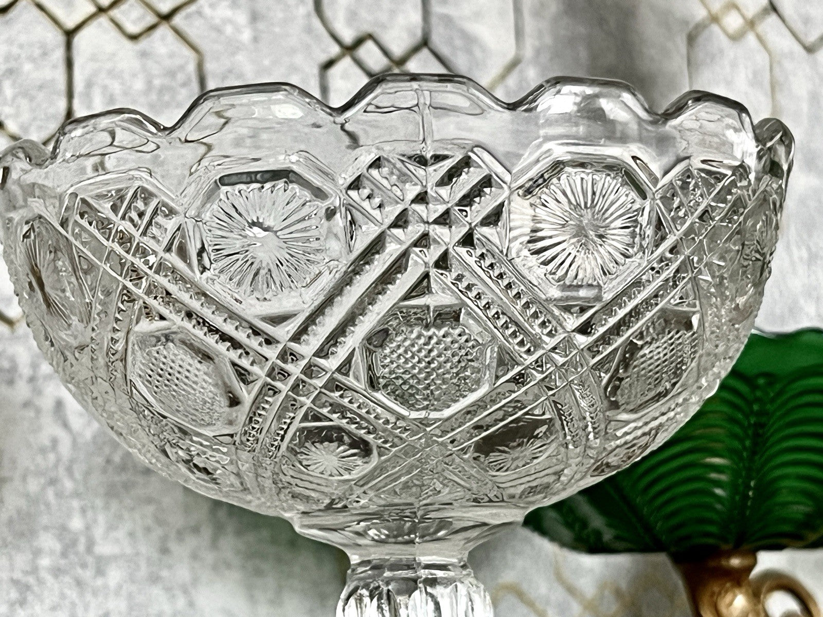 Antik Jugendstil Art Déco Pressglas Glas Fußschale Schale Zuckerschale groß