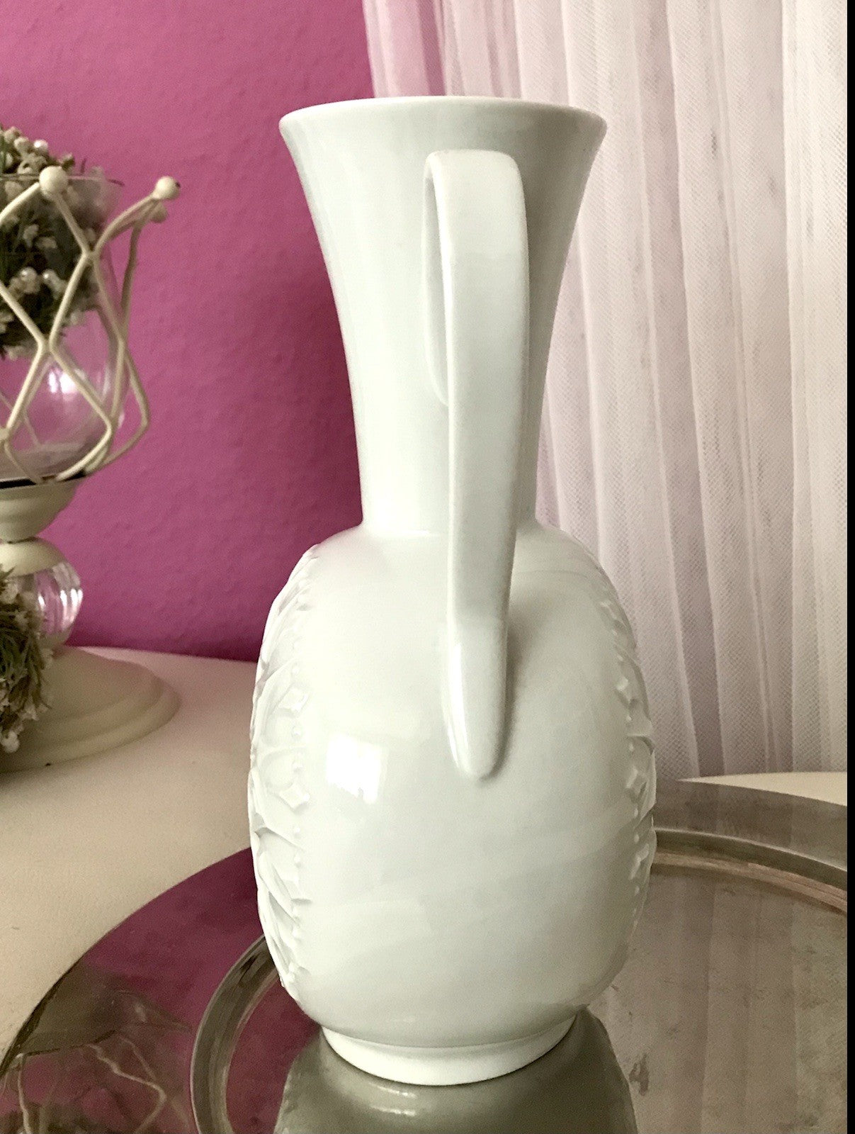 Vintage 60er Porzellan Vase OpArt Seltmann Vohenstrauß Porzellan Bavaria weiß