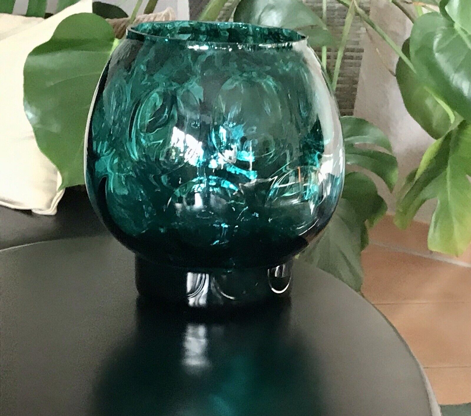 Vintage 60er Design Glasvase Glas Petrol  Grün Vase Bubble Sputnik Ära Bowle