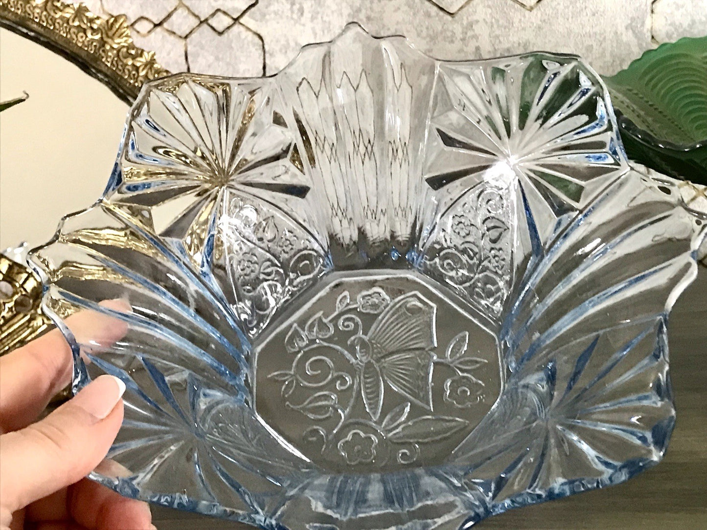 Antik Blau Art Déco Schale Pressglas Glasschale So Schön!