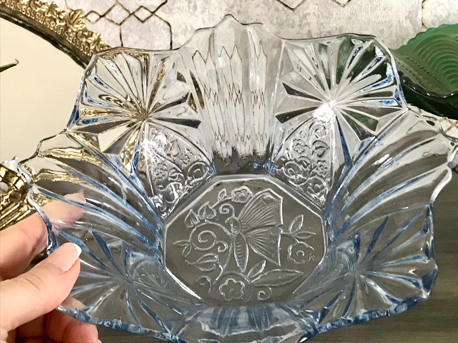 Antik Blau Art Déco Schale Pressglas Glasschale So Schön!