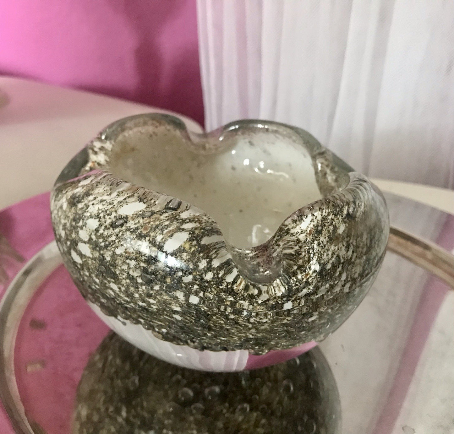 Murano 60er 70er Jahre Schale grau beige weiß So Schön! Schaum Luftblasen