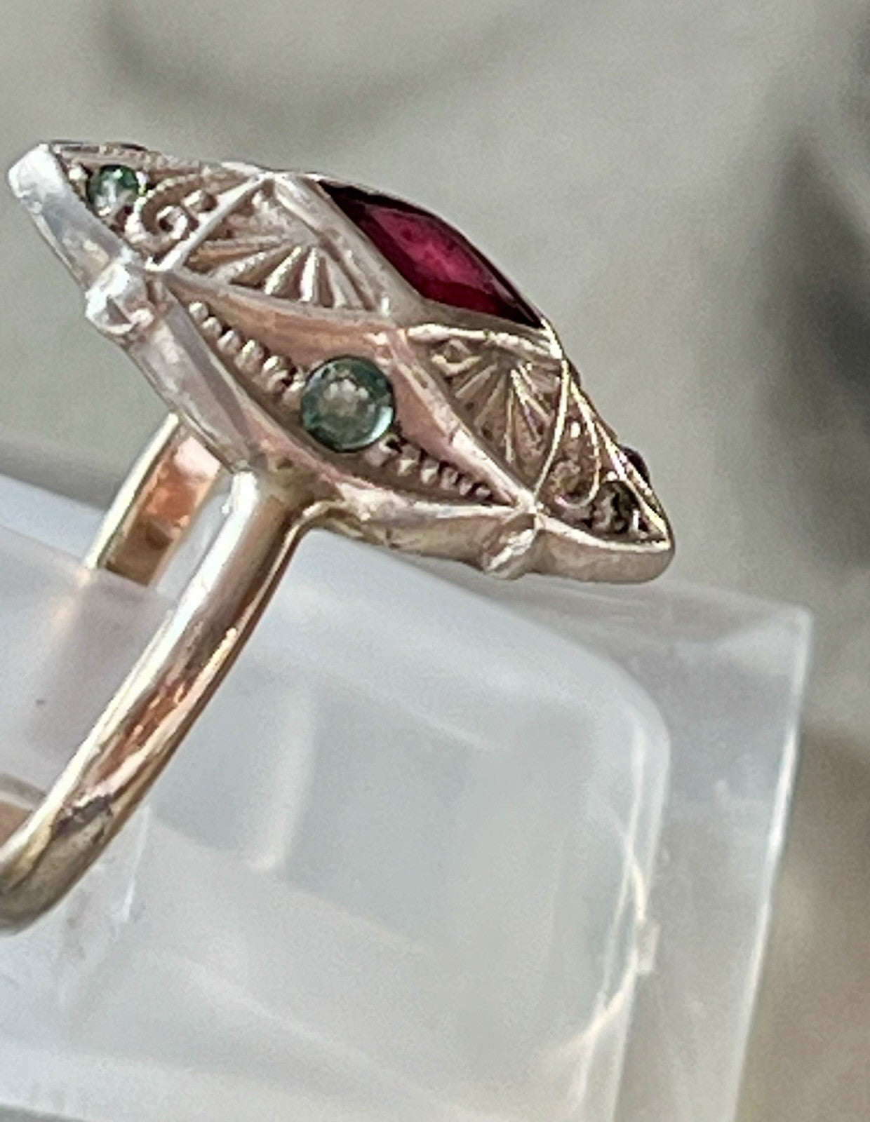 Antik Art Déco Damen Ring bunte Steine Silber 800 Gr.51/52