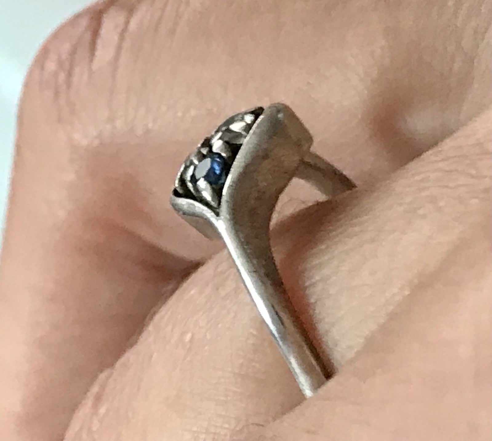 Antik ? Art Déco Damen Ring blaue farblose Steine Silber 925 Gr.51 52 Teka