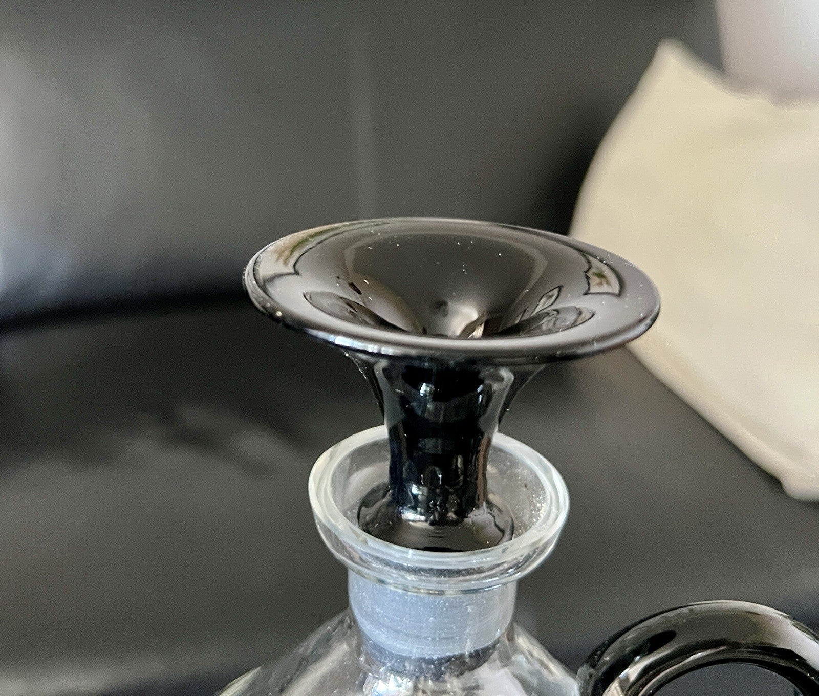 Antik Art Déco Likör 2x Karaffe & 6 Gläser Likörschalen Glas schwarz Stiel