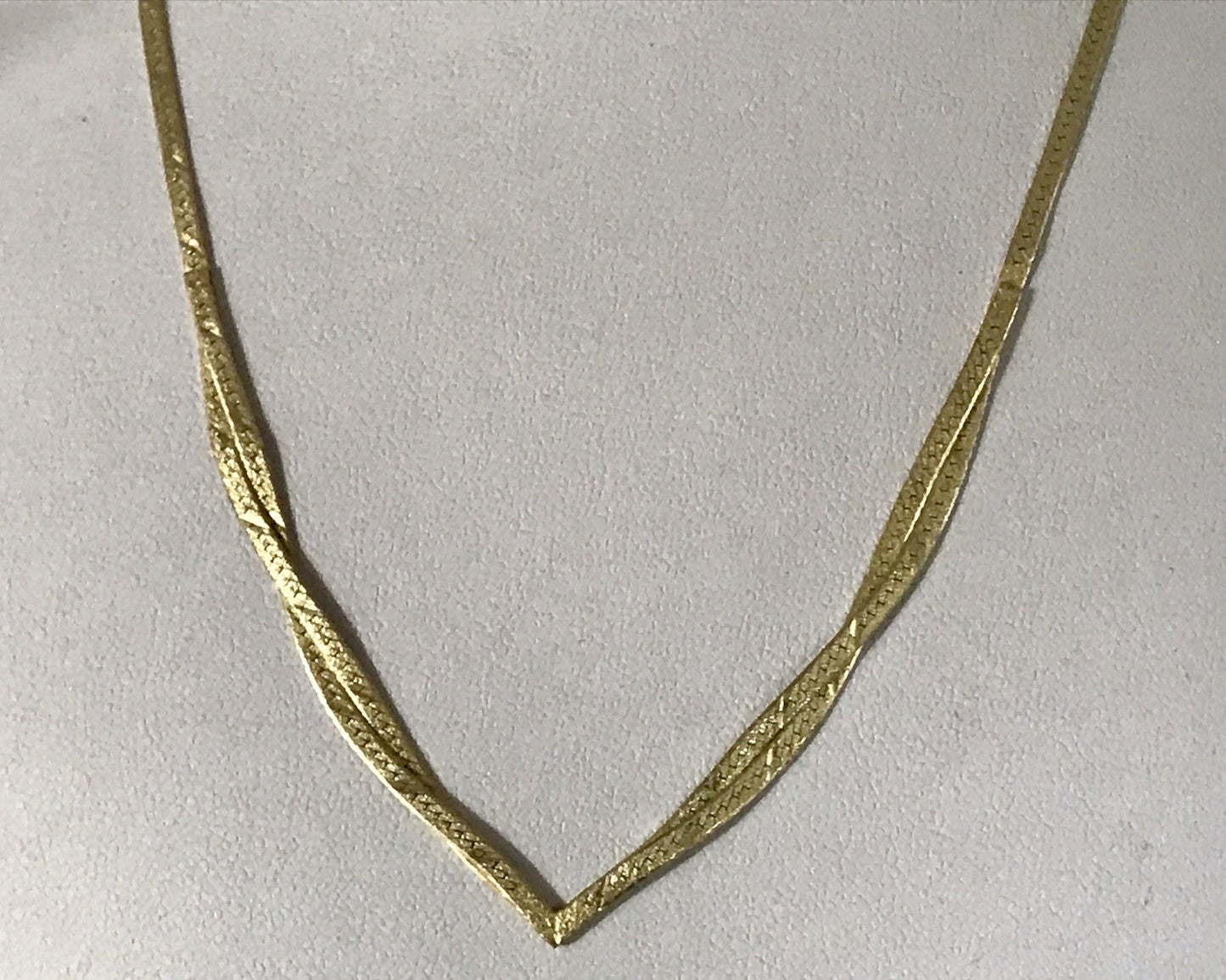 Alt Edel Vintage 925 Silber vergoldet Collier Halskette V-Form Schlangenmuster