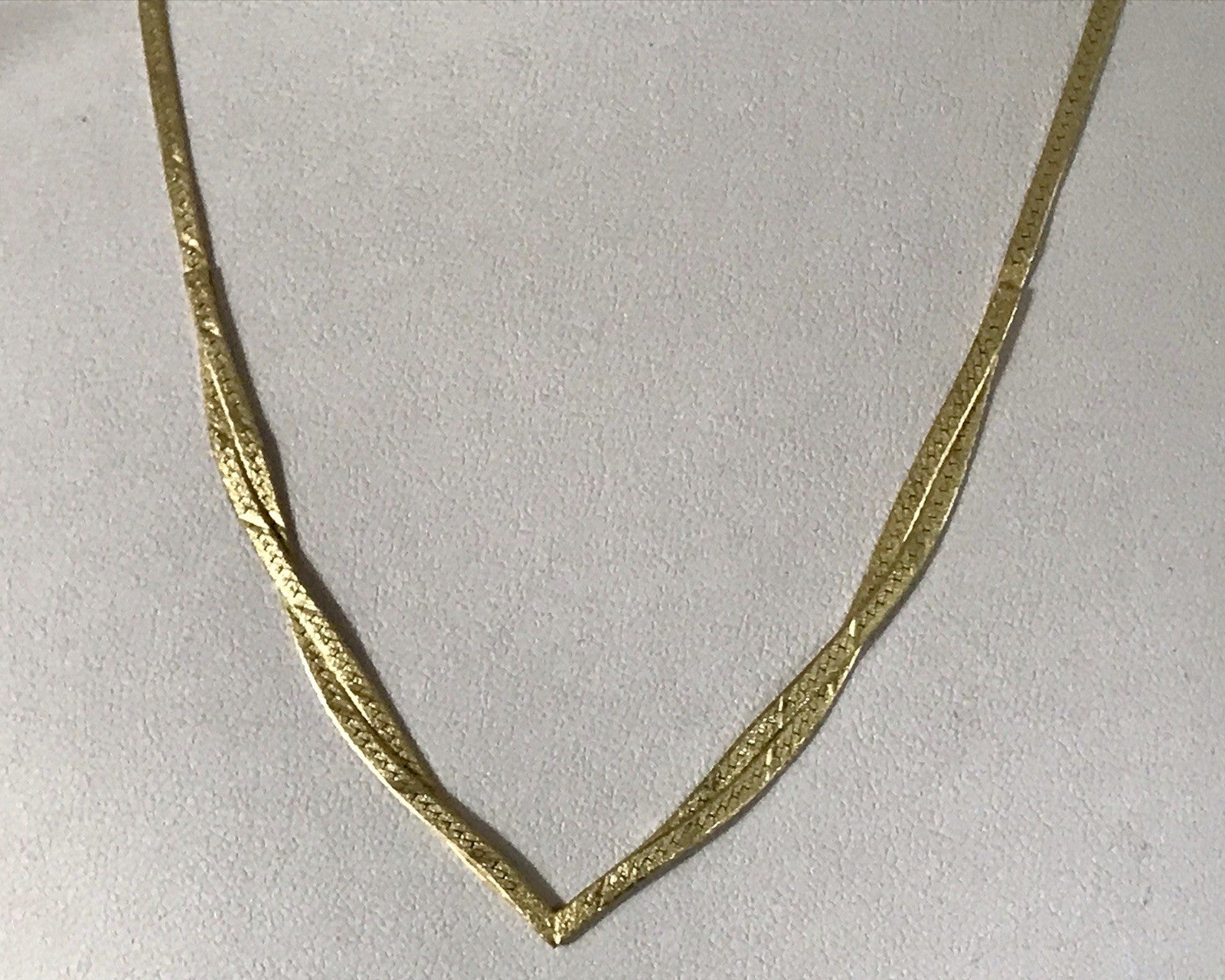 Alt Edel Vintage 925 Silber vergoldet Collier Halskette V-Form Schlangenmuster