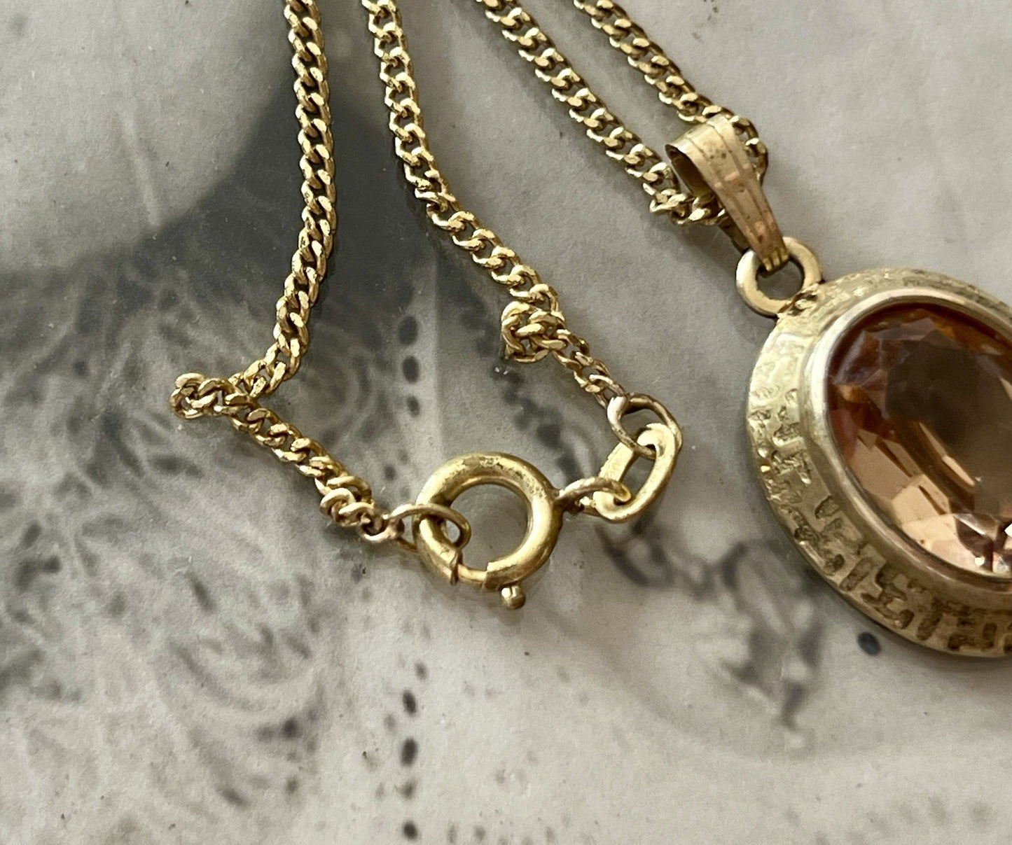 Vintage Halskette mit Änhänger Amerik. Doublè gold Rauchquarz? Sehr SCHÖN K&L