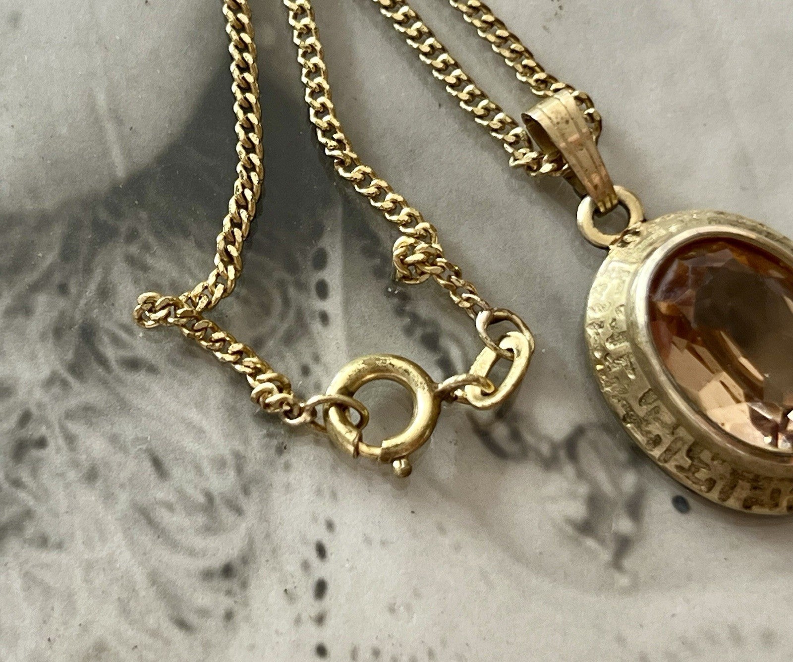 Vintage Halskette mit Änhänger Amerik. Doublè gold Rauchquarz? Sehr SCHÖN K&L