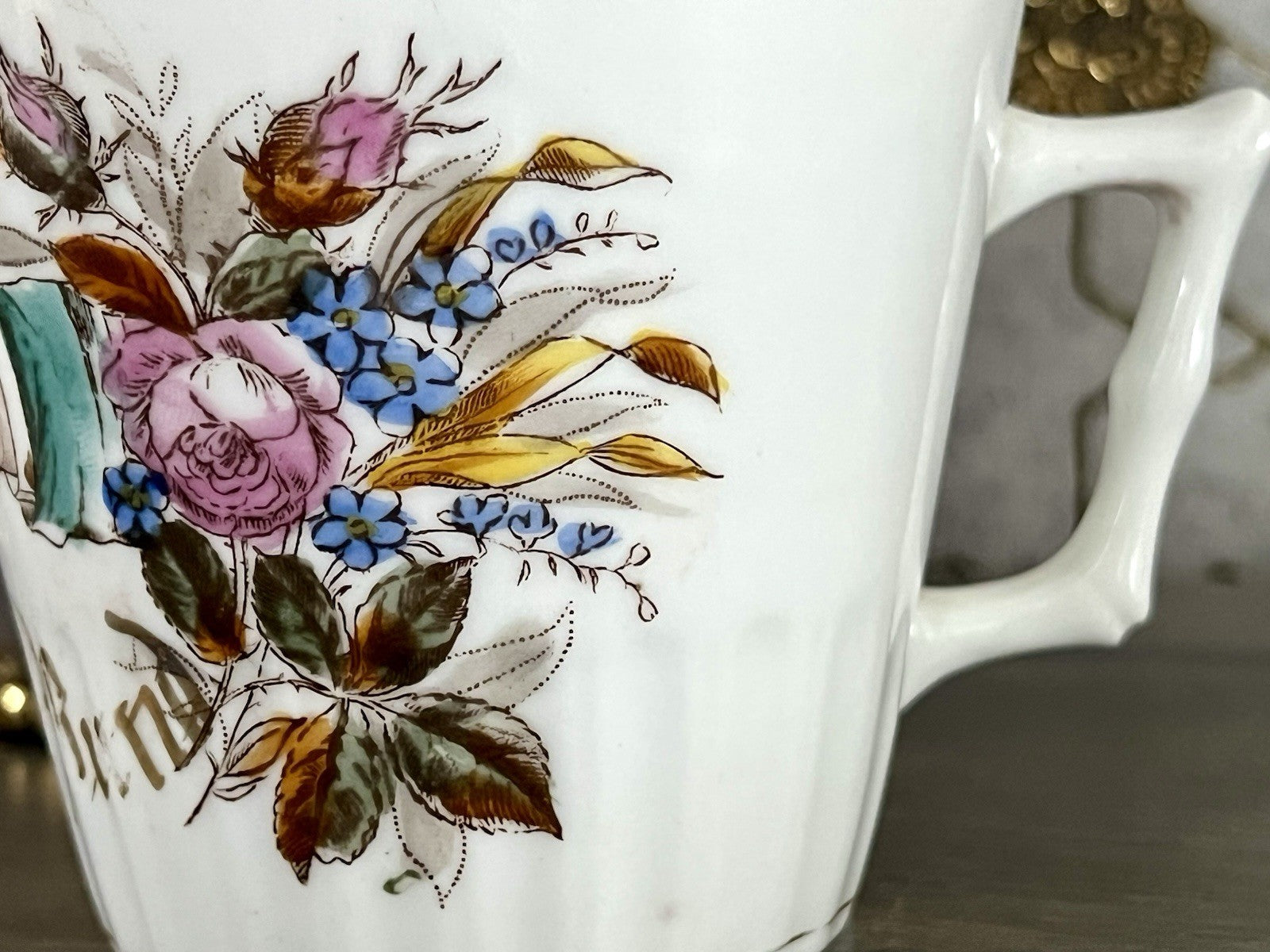 Antik Porzellan Andenken Becher Sammeltasse Tasse Gott segne dieses Bund