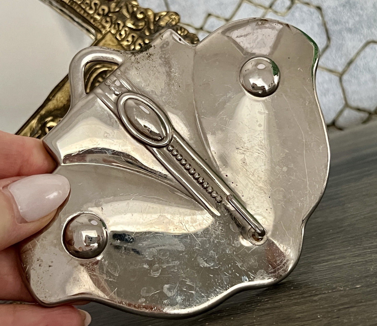 Antik Jugendstil Haken Handtuchhaken Kleiderhaken Metall verchromt? vernickelt?
