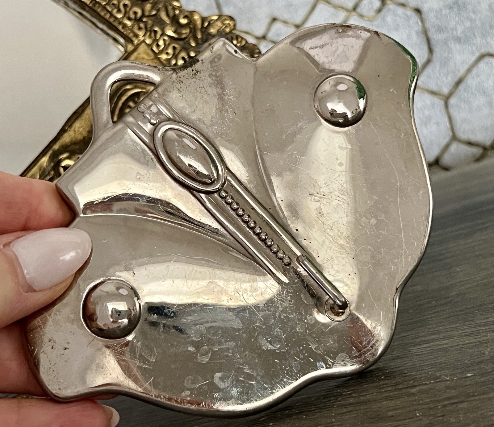 Antik Jugendstil Haken Handtuchhaken Kleiderhaken Metall verchromt? vernickelt?