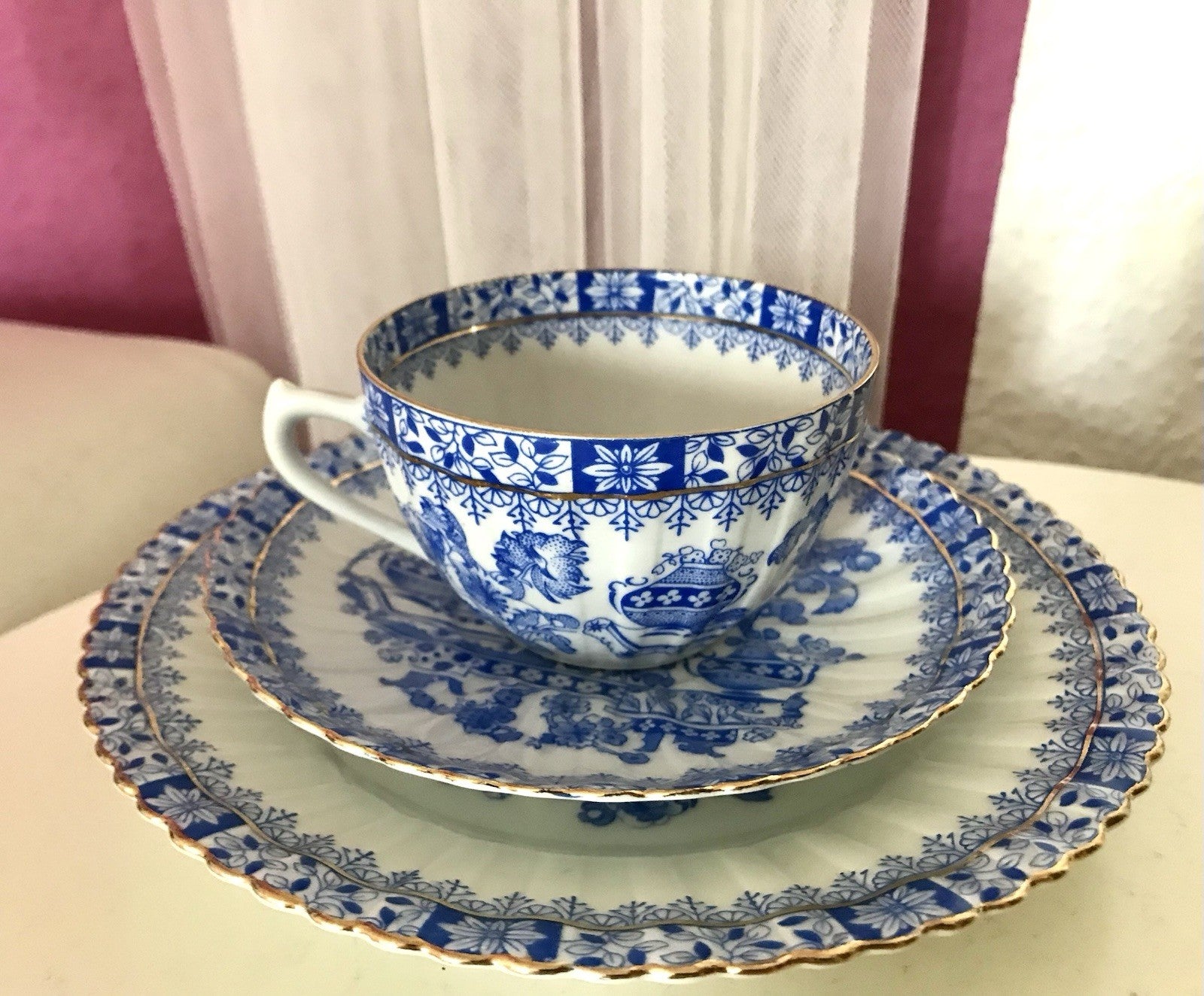 Antik Vintage Porzellan 1 Kaffee-Gedeck Sammeltasse Schön! China blau Tuppack&