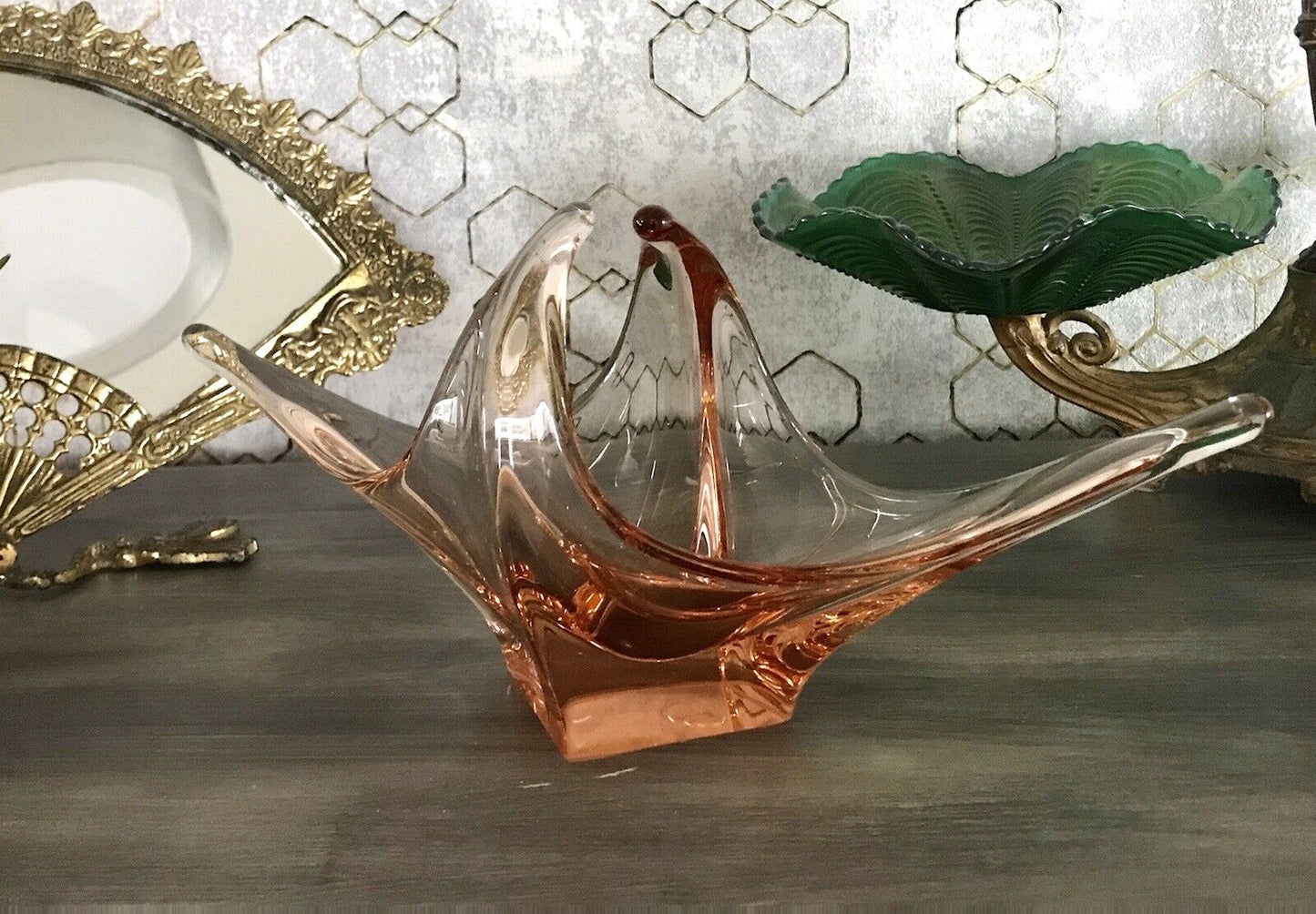 Vintage Murano 60er 70er Jahre Schale Glas Schön zipfelig apricot