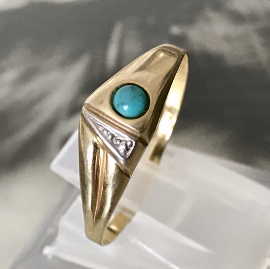 Vintage 1980er Ring blauer Stein Türkis? 925 Silber vergoldet Gr.67