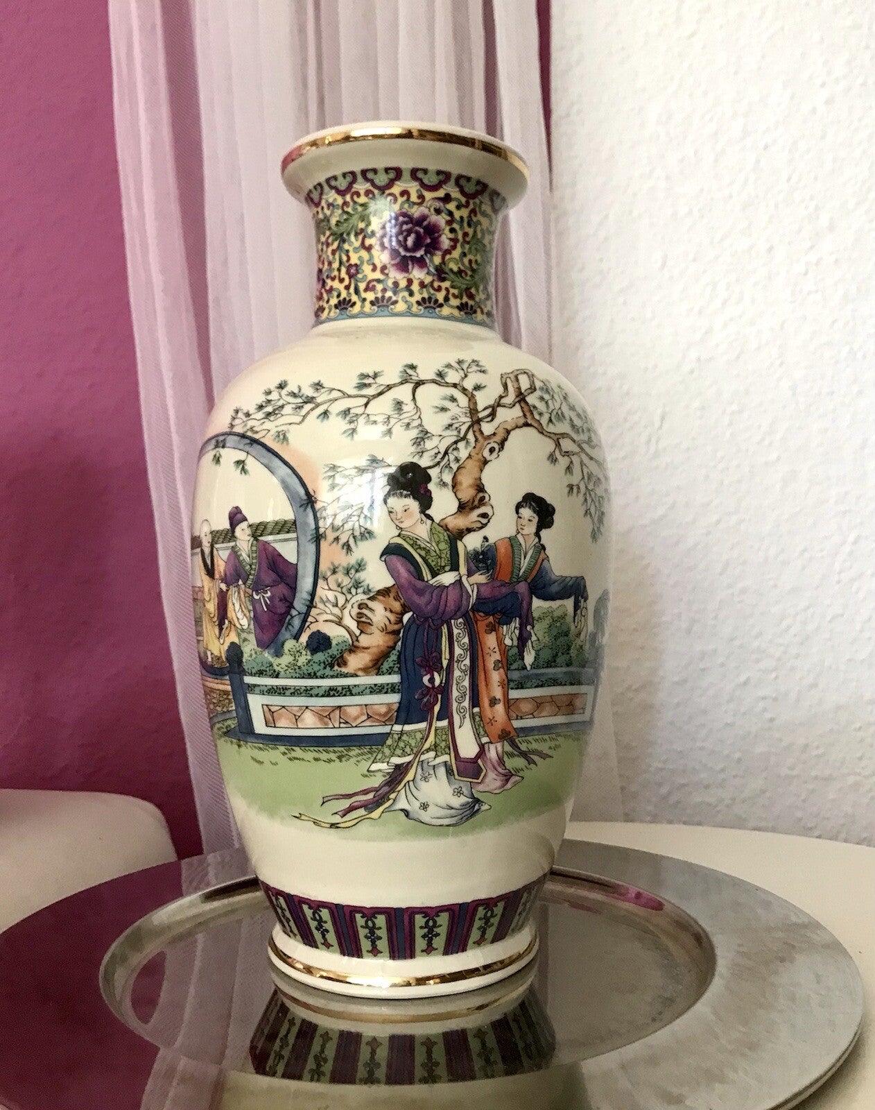 Alt Vintage Vase Bodenvase Japanisch mit Geishas Chinoiserie Design