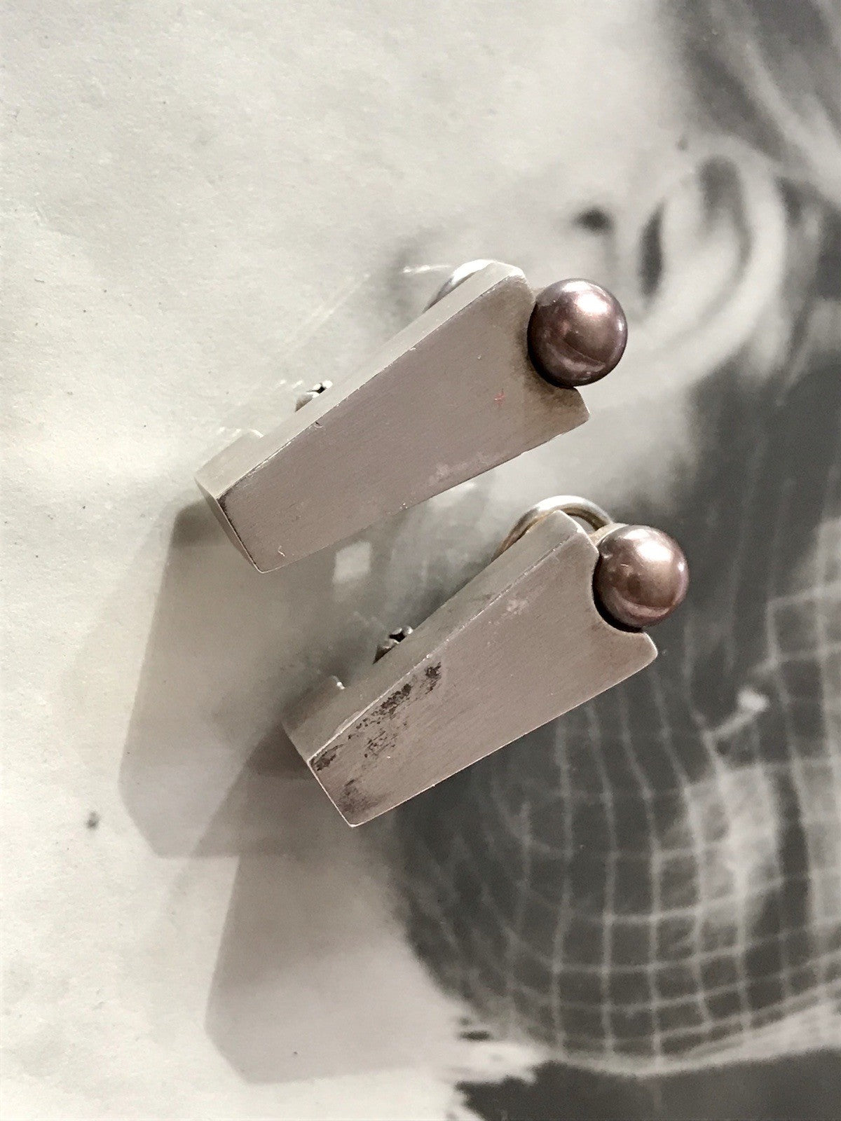 Damen Set Designer Schmuck Anhänger Ohrringe Silber 925 NW modernistisch Perle