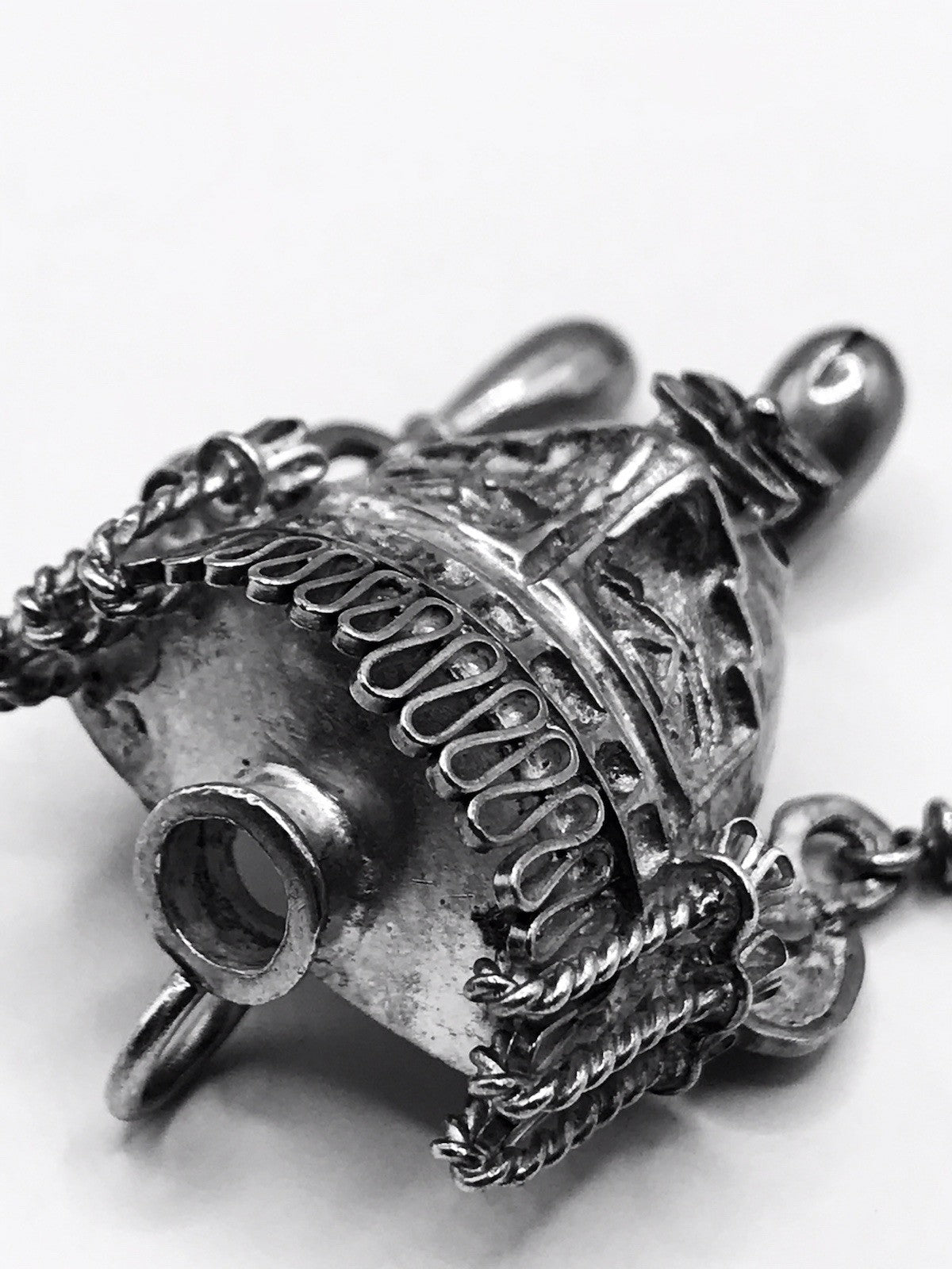 Vintage Azteken Kopf Ethno Maya 2in1 Anhänger Kettenanhänger Brosche 925 Silber