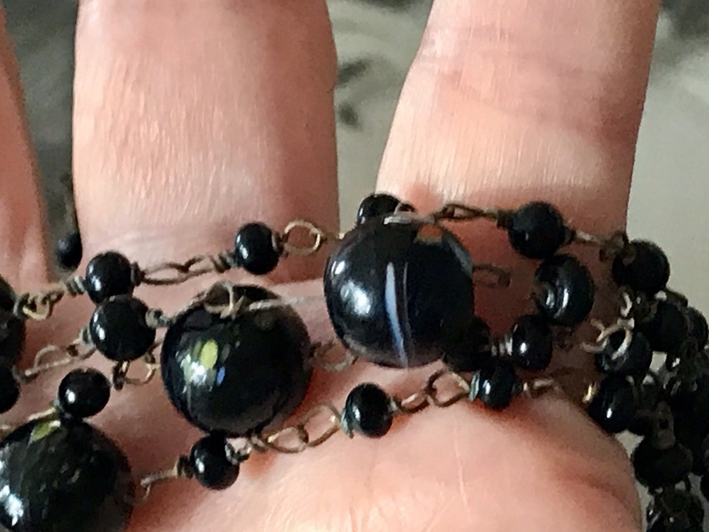 Alt antik? Vintage lange Halskette Kette schwarze Murano Perlen Sehr Schön