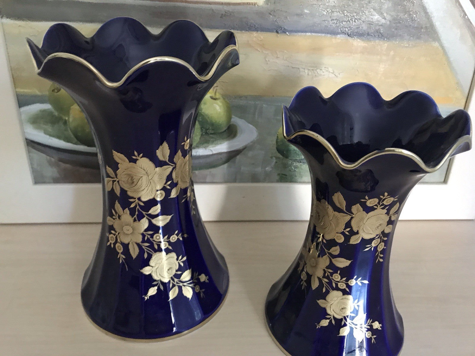 Vintage Alt 1 Porzellan Prunkvase Vase Echt Kobalt Golddekor