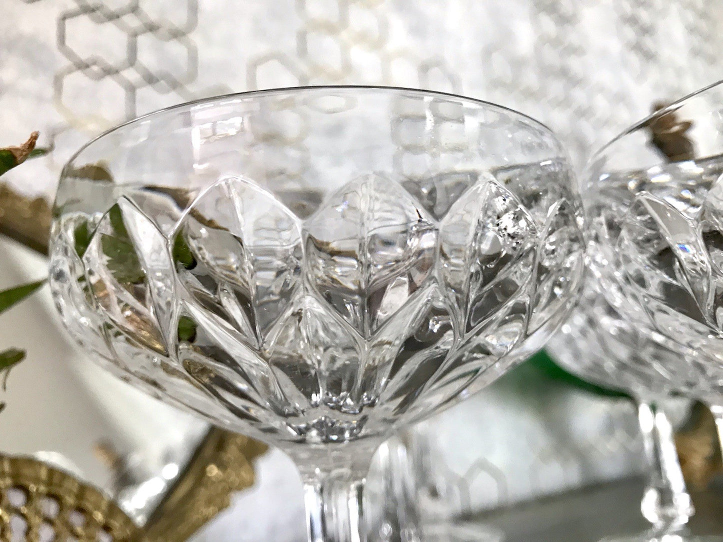 Vintage 9x Champagnerschalen Sektschalen Kristallglas Schliff Bleikristall