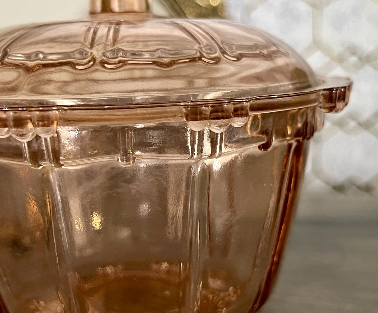 Art Déco Stil Dose Deckeldose Rosalin Rosa Pressglas