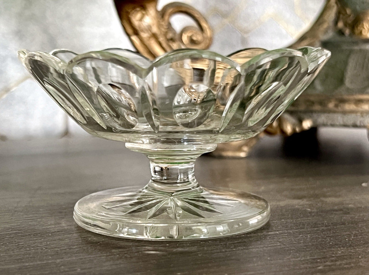Antik Biedermeier kleine Fußschale Schale Glasschale um 1850 Oliven
