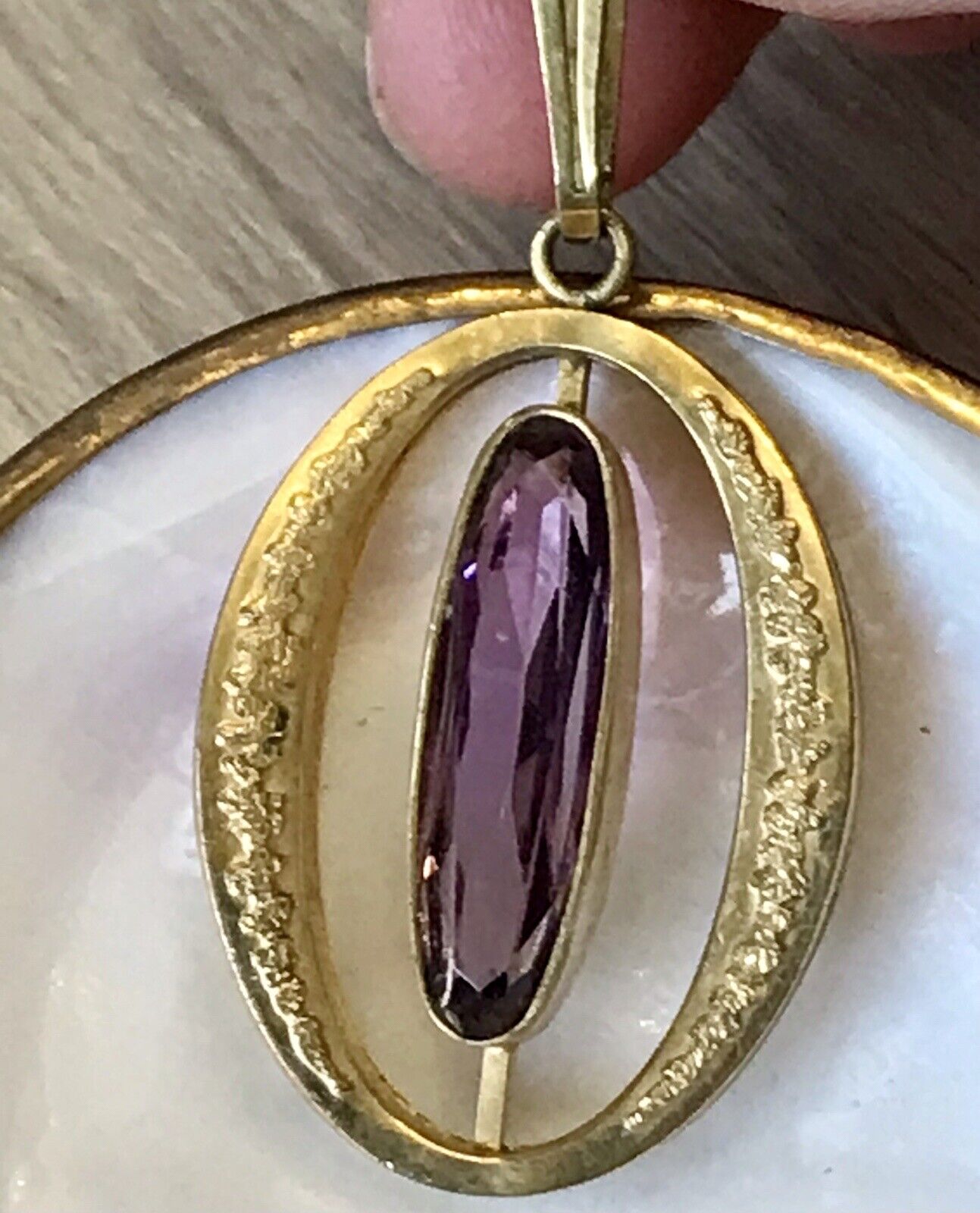 Vintage SP Edel Designer Anhänger lila Stein Amethyst? Amerik. Doublè vergoldet