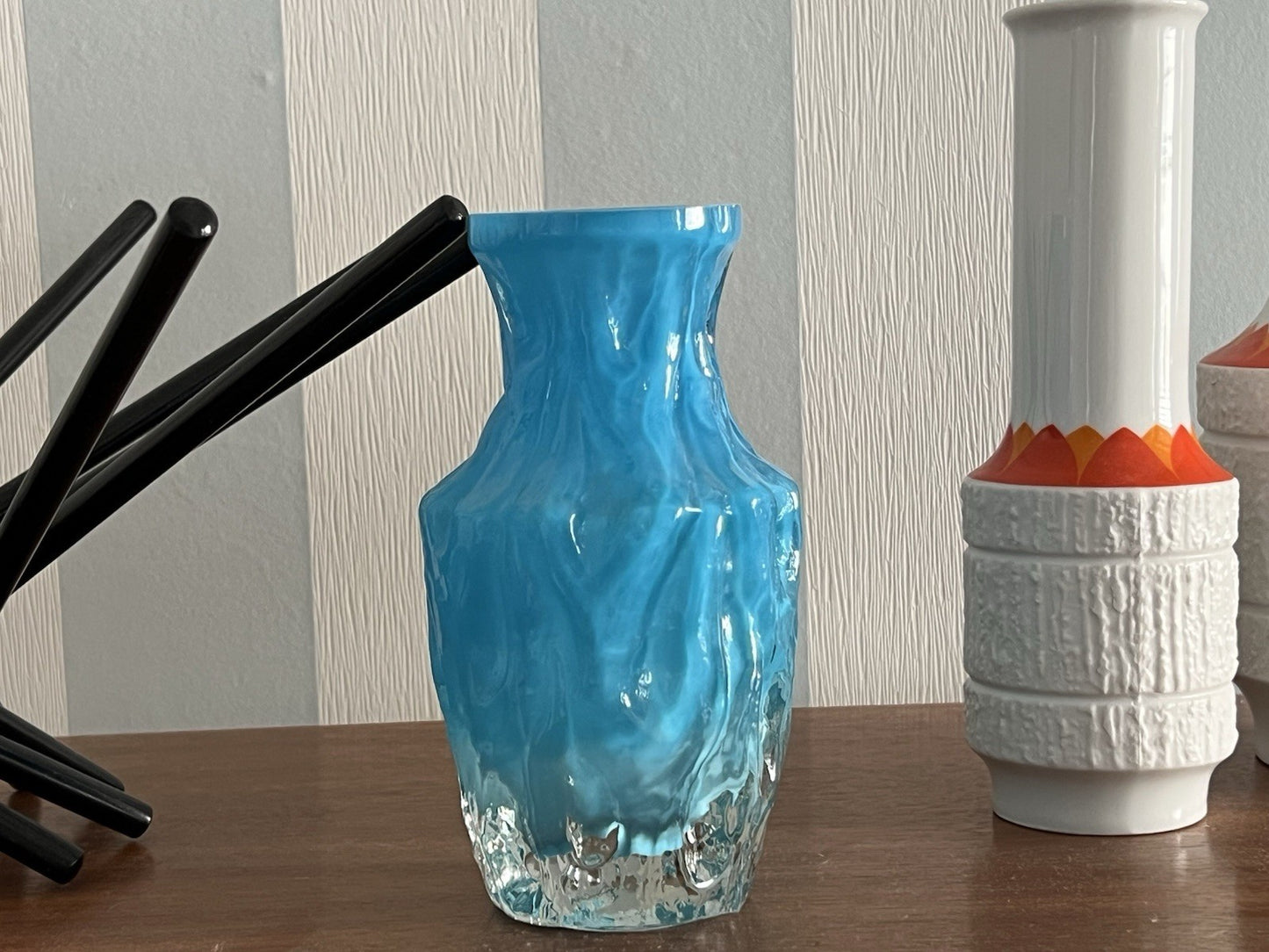 70er Jahre blau Glas Vase Blumenvase Glasvase Glas By Kurt Wokan Ingrid Hütte