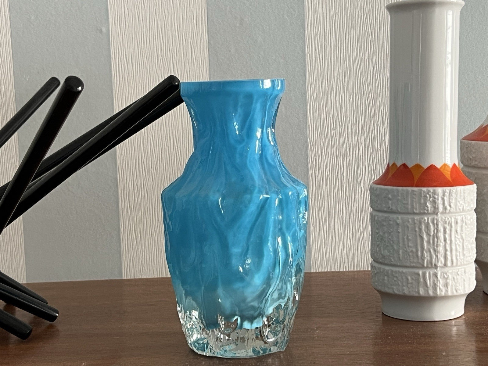 70er Jahre blau Glas Vase Blumenvase Glasvase Glas By Kurt Wokan Ingrid Hütte