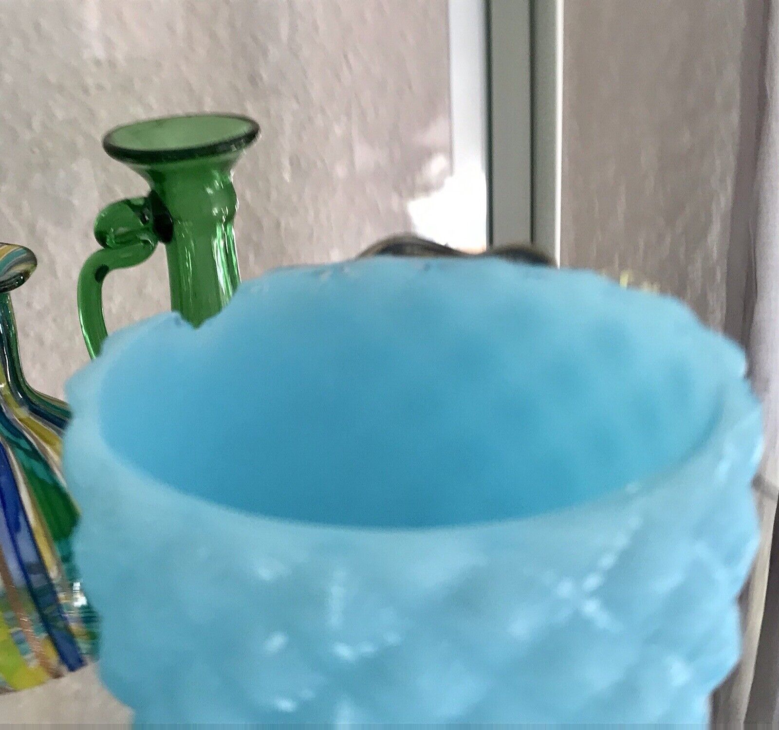 Antik Jugendstil Ananas Glasdose Dose Opalglas Deckeldose blau Pressglas SCHÖN!